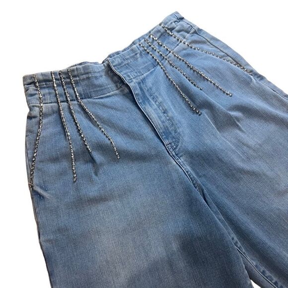 Express rhinestone tapered ankle super high rise baggy jeans size 8 - Picture 2 of 16